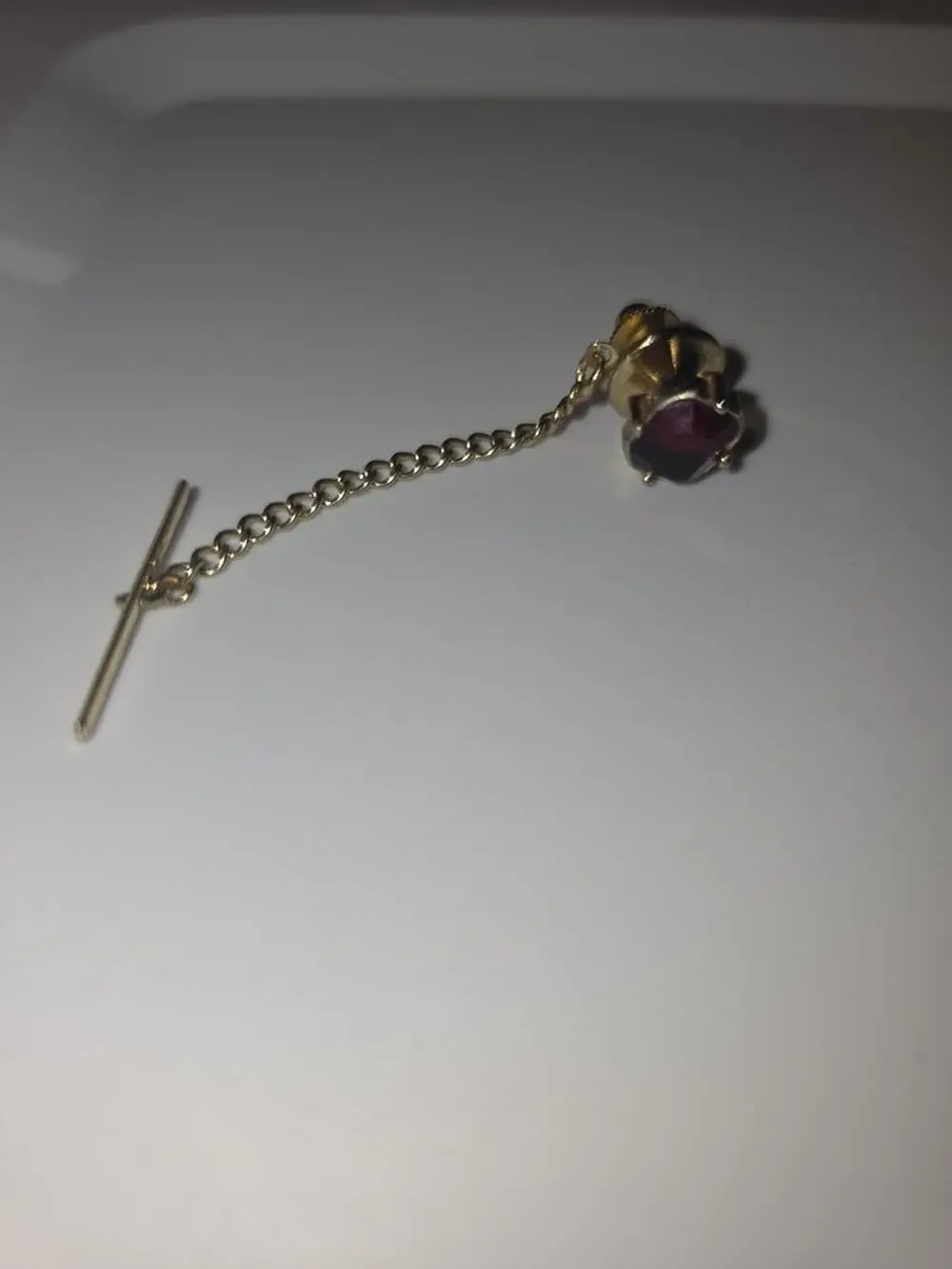 Vintage Gold Tone Tie Pin with Red Gemstone